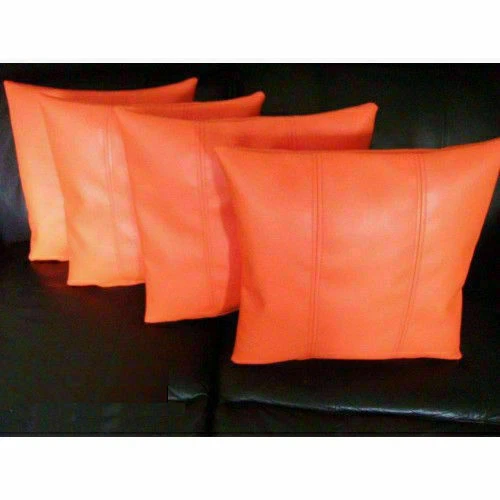 Lambskin Leather Stylish Decor Orange Pillow One-Piece New Cover Cushion Genuine