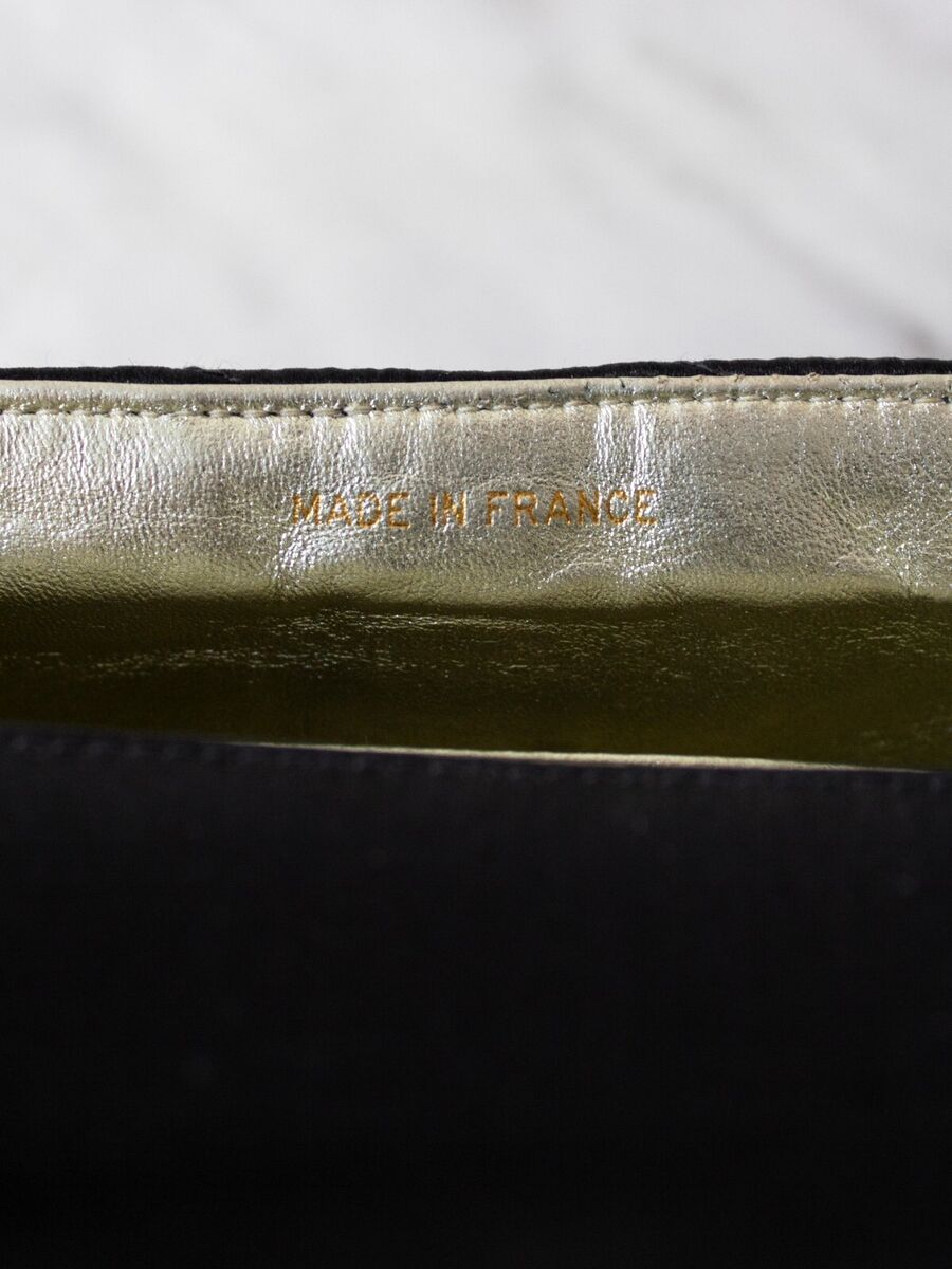 Chanel Vintage 1992 Black Gold Crystal Embellished CC Satin Chanel Vintage 1992 Black Gold Crystal Embellished CC Satin
