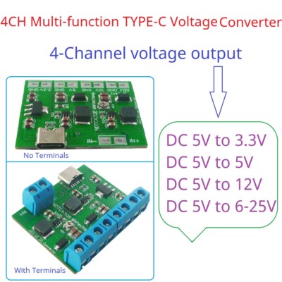 4CH 20W Multi-function TYPE-C Power Supply Module DC-DC LDO Converter 5V TO 3.3V