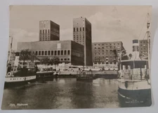1940s RPPC Oslo Norway City Hall & Port Tugboats by Enerett Mittet & Co S123 UPM