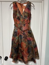 Mikael Aghal, Women’s A-Line Sleeveless V-Neck Dress, 100% Silk, Size 2