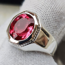 925 Sterling Silver Red Ruby Ring: Vintage Art Deco Style Men's Ring.
