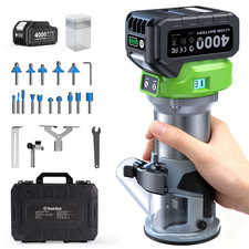 TaskStar Akku-Oberfräse Bürstenlos mit 2* Akkus, Fräser-Set (15-teilig), 6-Gang