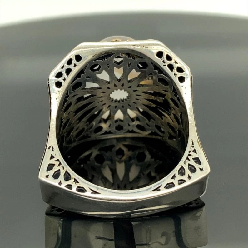 Anillo de ágata Yemen hecho a mano turco para hombre, anillo grande de piedra de ágata Foto 3 de 4