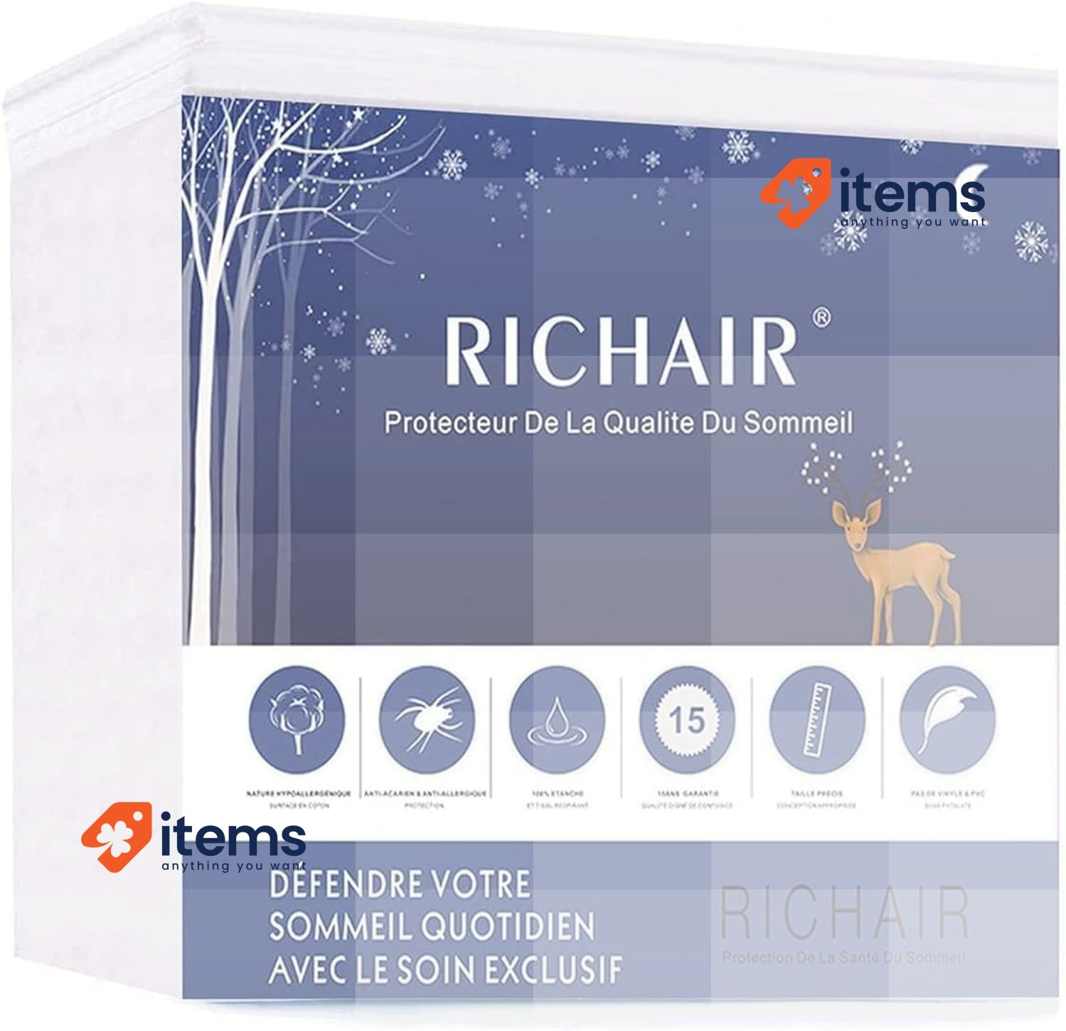 Protector De Colchón Doble Pequeño RICHAIR Impermeable 200x200cm Blanco