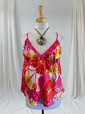 Pink Floral Satin Camisole Tank Top Sleepwear Boho Fairy Feminine Romantic Large