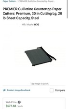 PREMIER Guillotine Paper Cutter : 30 in Cutting Lg, 20 lb Sheet Capacity, Steel