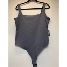 Express Bodysuit Womens Large Gray New Square Neck Sleeveless Thong Snap 12115