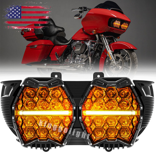 For Harley-Davidson Road Glide 2015-2023 LED Headlamp with Amber DRL Hi-Low Beam