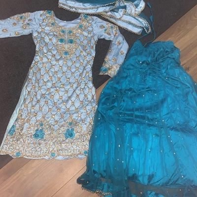 Asian Pakistani blue party Wedding Bridal Dress/Lehenga - Image 1 of 4