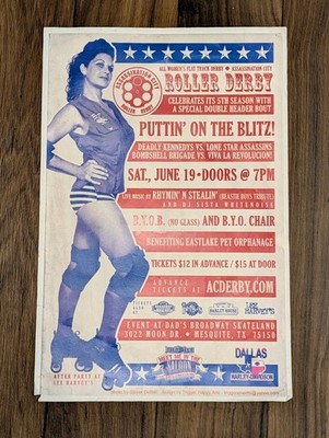 Vintage Roller Derby Concert Poster Dallas TX 12x18 Punk Music Event 2000s