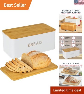 Stylish Stainless Steel Bread Box with Bamboo Cutting Board Lid - 8.3L Capacity