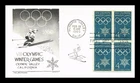 US COVER VIII OLYMPIC WINTER GAMES FDC BLOCK OF 4 LOWRY ARISTOCRATS CACHET