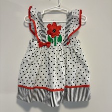 Vintage Cradle Togs White Polka Dot Flower Appliqu  Pinafore Dress Girl 24 Month