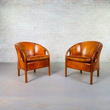 Pair of Vintage Danish Tan Leather Tub Chairs by Stouby #A815