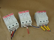 LOT OF 3 BUSSMANN 10X38 MIDGET FUSE HOLDERS 690V 32A 3 POLE WITH FUSES