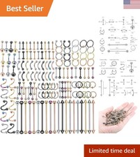All-in-One 150 PCS Body Piercing Kit - Nose, Lip, Tongue, Belly Rings Included