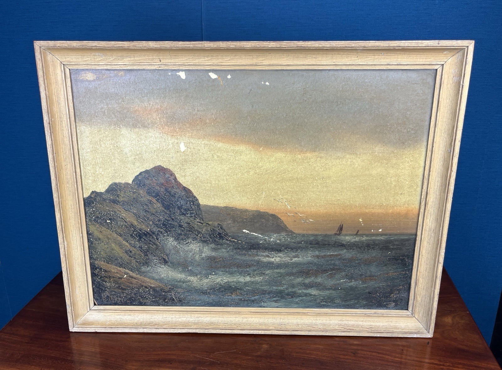 Attributed John Henry Martin Antique Coastal Seascape Oil Painting c1900 image 2