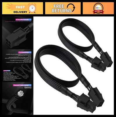 2-Pack ATX 4 Pin Extension Cable, 20.8'' CPU Power Supply Adapter, Sleeved Male t