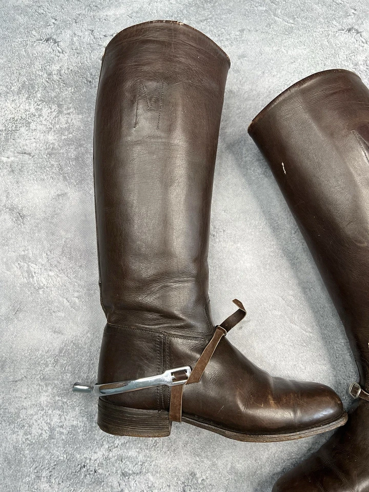 Botas de montar a caballo de caballería de cuero vintage de los años 50-70 talla 39 EE6022 vaquero del ejército Foto 3 de 4