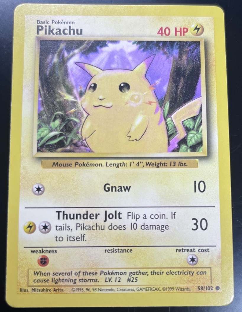 Pikachu - Base Set - 58/102 - Common - Pokemon Card - Unlimited Edition - LP