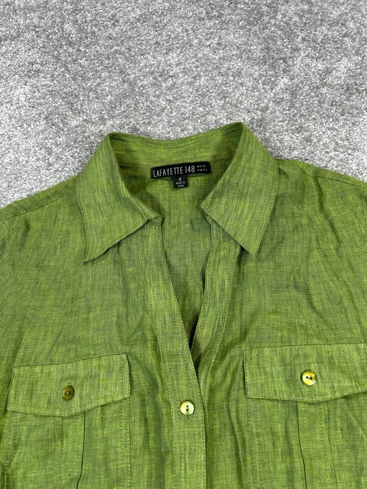 Lafayette 148 Shirt Womens 8 Green Linen Blouse - Image 2 of 4