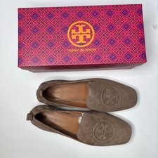 Tory Burch Leigh Suede Loafer Shoes Womens 8 Brown Logo