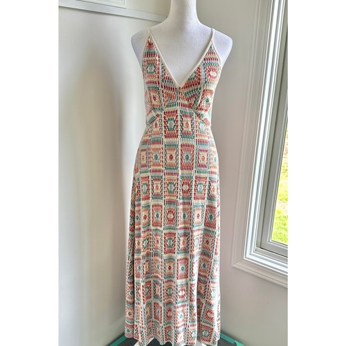 Cecilia Prado Anthropologie Crochet Knit Cottage Boho Colorful Maxi Dress Medium - Picture 2 of 14