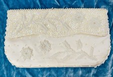 VTG IVORY CLUTCH HAND BEADED FAUX SEED PEARL SEQUIN FORMAL BRIDE PROM HONG KONG