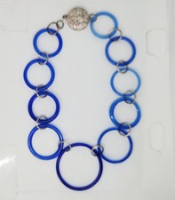 Vintage Sterling Art Deco Antique Blue Czech Glass Ring Life Saver Necklace