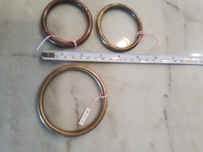 3 Vintage Solid Polished Brass O Rings Harness Dog Collar 2- 2.5" And a 3.5"