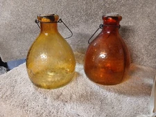 Vintage Footed Glass Fly Wasp Insect Catchers Wire Handle Amber Red Orange