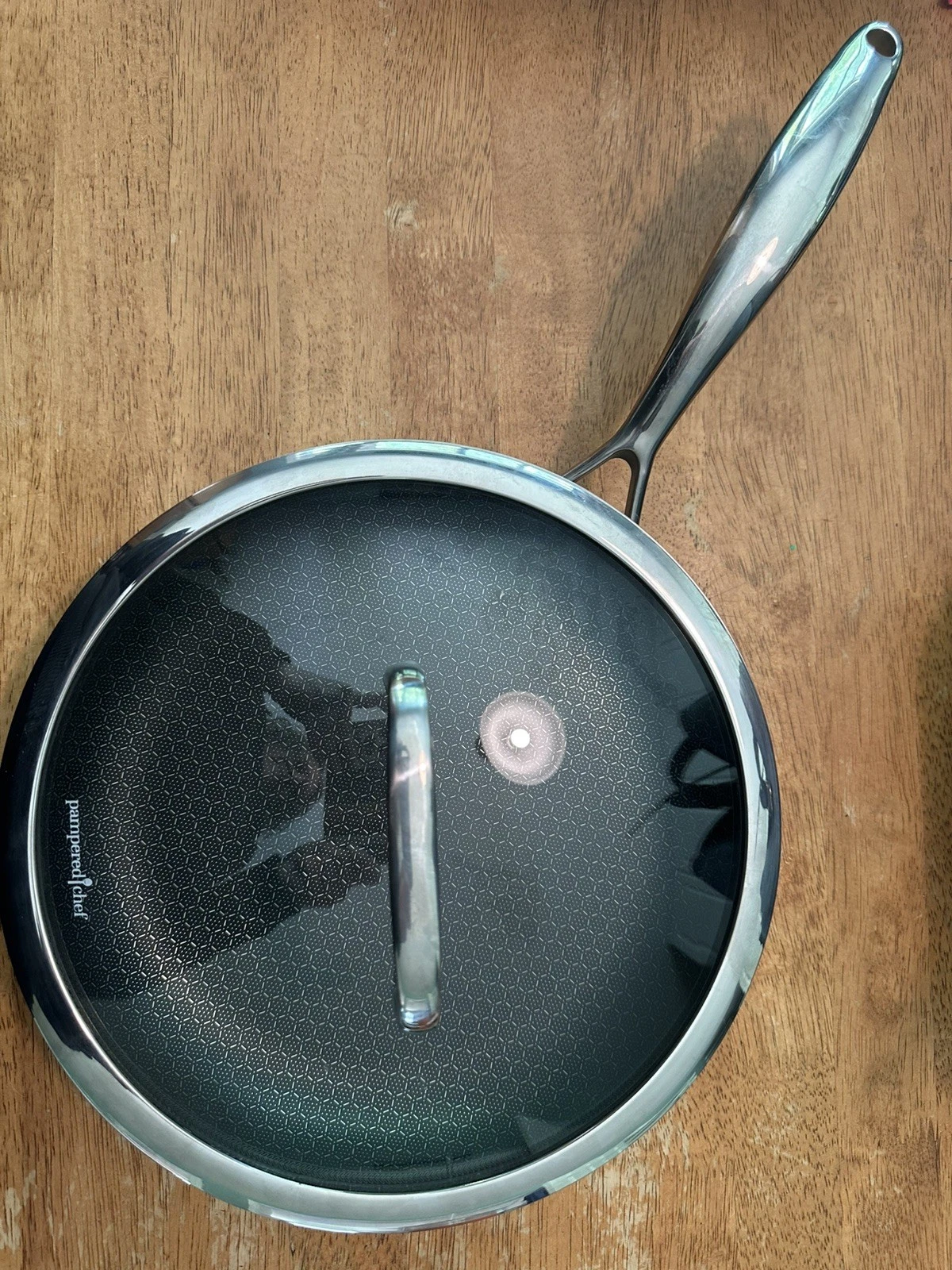 Pampered Chef 10” Stainless Steel Nonstick Hex Pattern w/Lid Sauté Pan Skillet