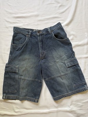 Vintage PHYS SCI Mens Baggy Cargo Denim Jorts Skater Shorts Medium Wash 34