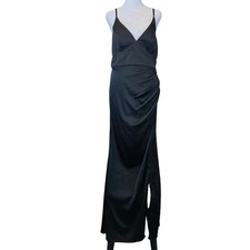 AZAZIE Black V Neck Spaghetti Strap Ruched Side Gown Formal Dress Size A10