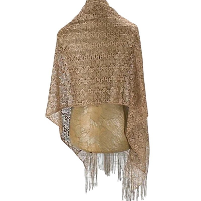 Gold Lace Rectangular Shawl, age unknown 64x25 - image 5
