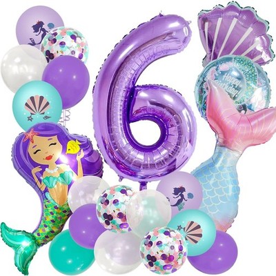 Mermaid Balloons Huge Number Printed Confetti Latex Marine Balloons for Merma...