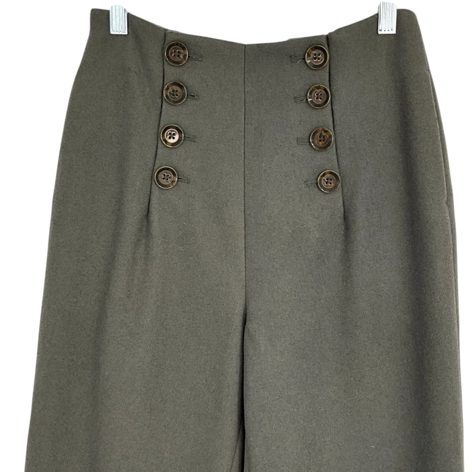 Pantalones al Tobillo Petite Studio NYC Gretel Lana Verde Oscuro Botón Mosca Talla Pequeña S Foto 2 de 4