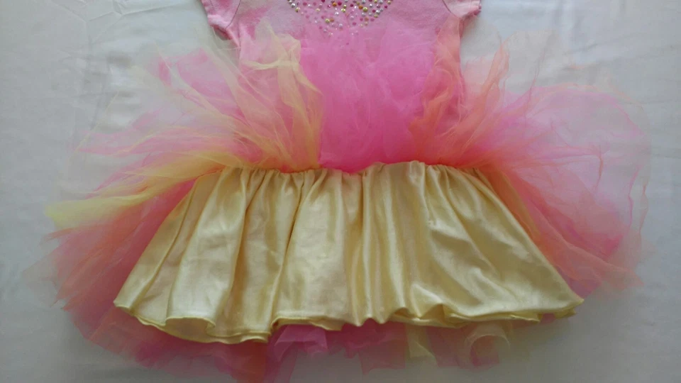 Sobreposição de tutu de renda enfeitada rosa/amarela Knit Works para meninas tamanho 6 - Imagem 4 de 4