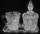 VINTAGE AMERICAN BRILLIANT Bohemian Crystal Cream & Sugar Set w/Underplate — photo 1