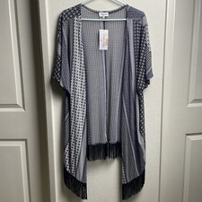 Siren Lily Fringe Kimono Women’s Size 2x Black/blue/white Boho Cover Up New