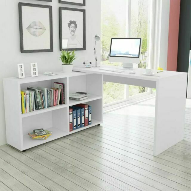 vidaXL 243060 (130 x 60 x 75cm) Scrivania Angolare e Libreria con 4 Ripiani  (126 x 28 x 69 cm) - Bianche | Acquisti Online su eBay