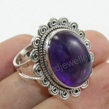 Natural Amethyst Oval 925 Sterling Silver Gemstone Boho Ring For Her