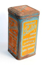 POULAIN CHOCOLAT POUDRE 1KG, ANCIENNE BOITE METAL PUBLICITAIRE FRANCAIS PUB 1930