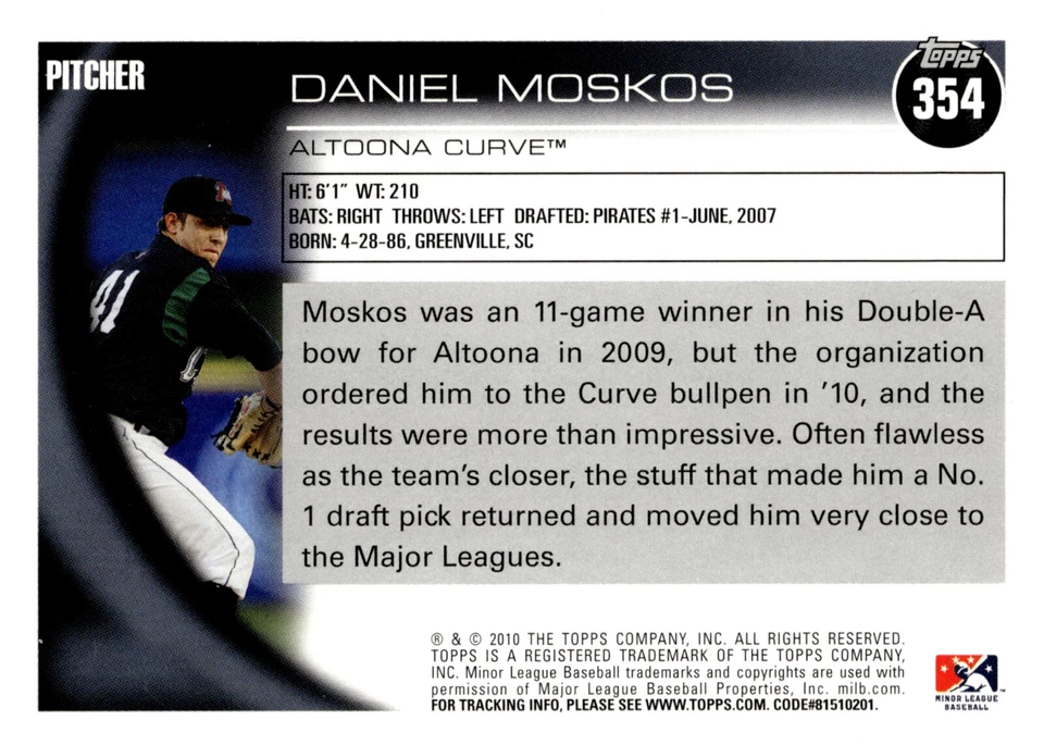 Daniel Moskos - Signed 2010 Topps Pro Debut Rookie Card #354 - Image 2 of 2
