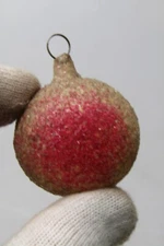 Antique Unsilvered Glass Sugared Feather Tree APPLE Christmas Ornament Germany