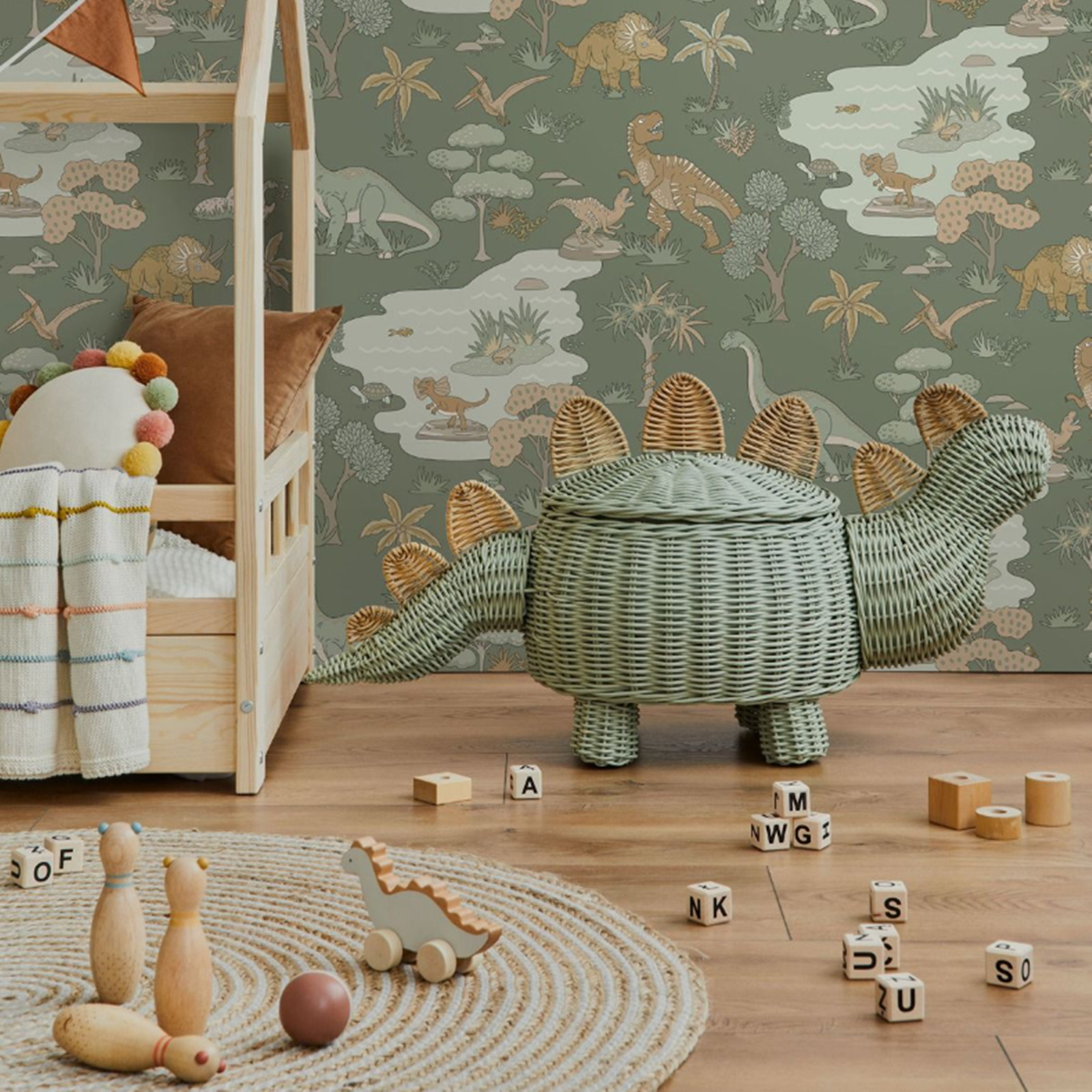 Kids Green Dino Wallpaper Dinosaurs Snakes Frogs Feature Wall Playroom Bedroom