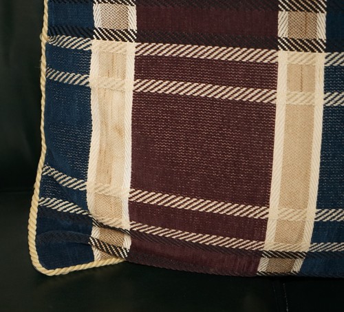 PAIR OF LARGE 55CM TARTAN BLUE VELVET WITH TASSELS SOFA ARMCHAIR CUSHION PILLOWS - Picture 6 of 10