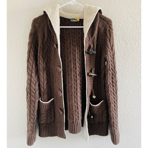 Cabela's Cable Knit Hooded Sweater Toggle Button Women's Size M Brown Soft Sherp - Picture 2 of 12