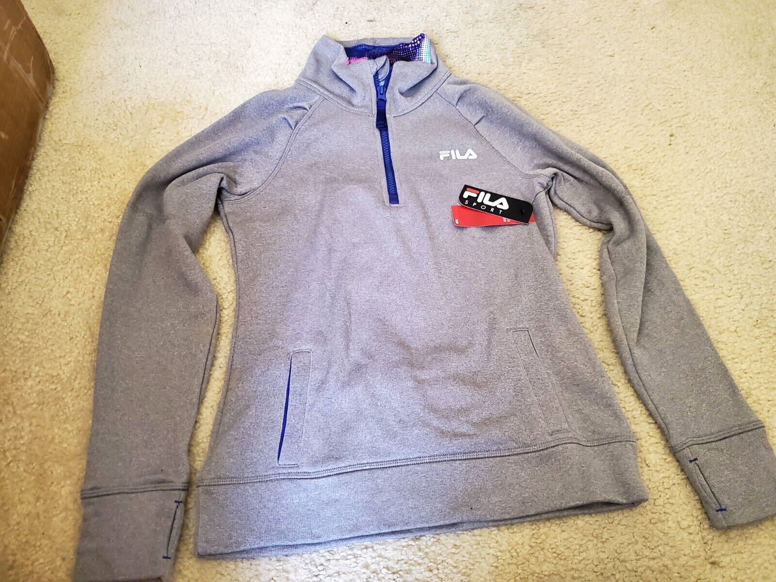 Pullover Fila Sport grigio 1 4 zip top sportivo manica lunga felpa con cappuccio ragazza media